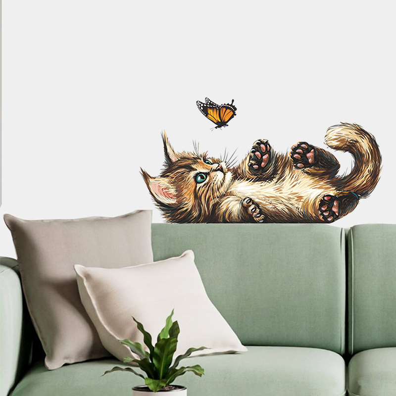 Home Bathroom Wallpaper - T15 # Cute Kitten Butterfly Playing