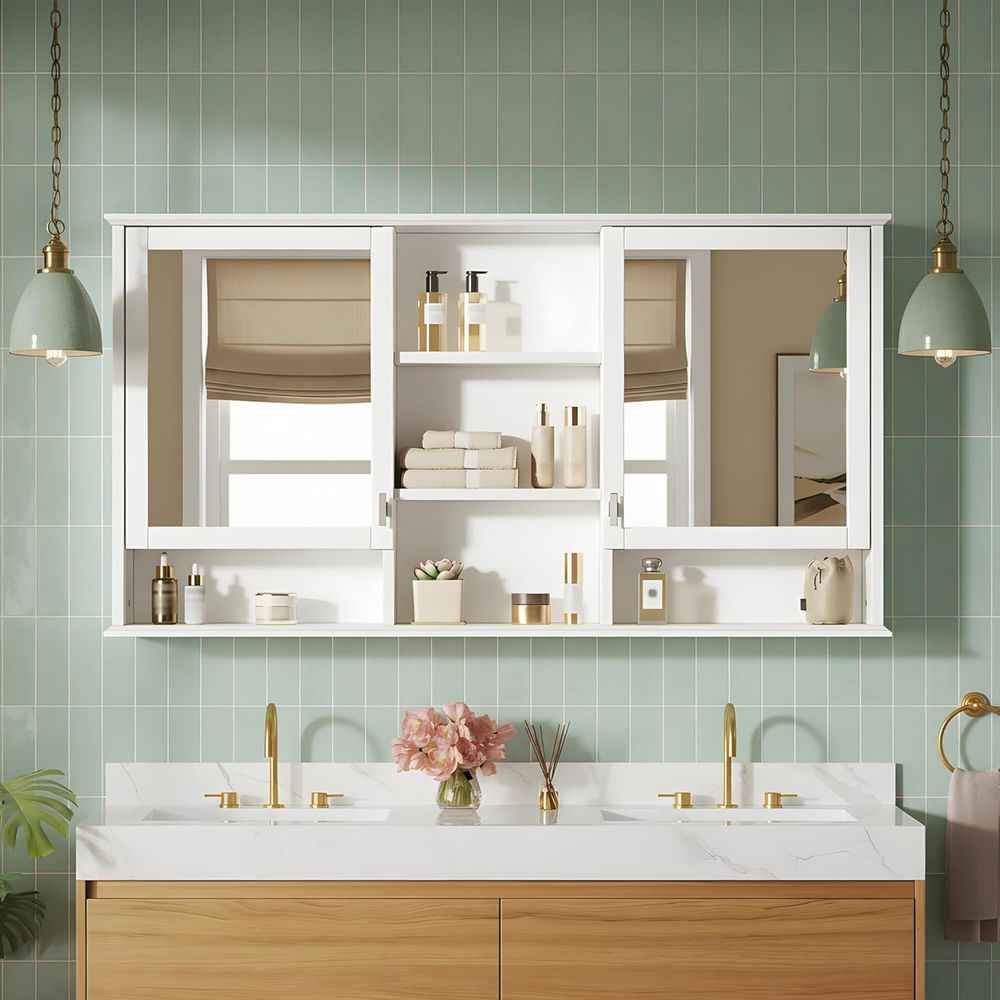 Home Bathroom Furniture - Armadietto da Bagno con Specchio 55