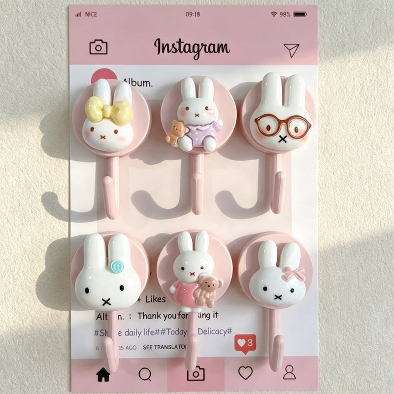 Home Edit Bathroom Organizer - Gancio Autoadesivo Miffy Carino, Senza Foratura,