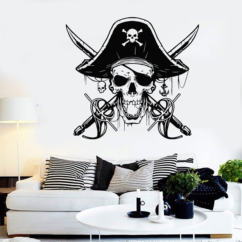 Home Bathroom Wallpaper - Sciabole pirata Teschio Capitano Mare Adesivo