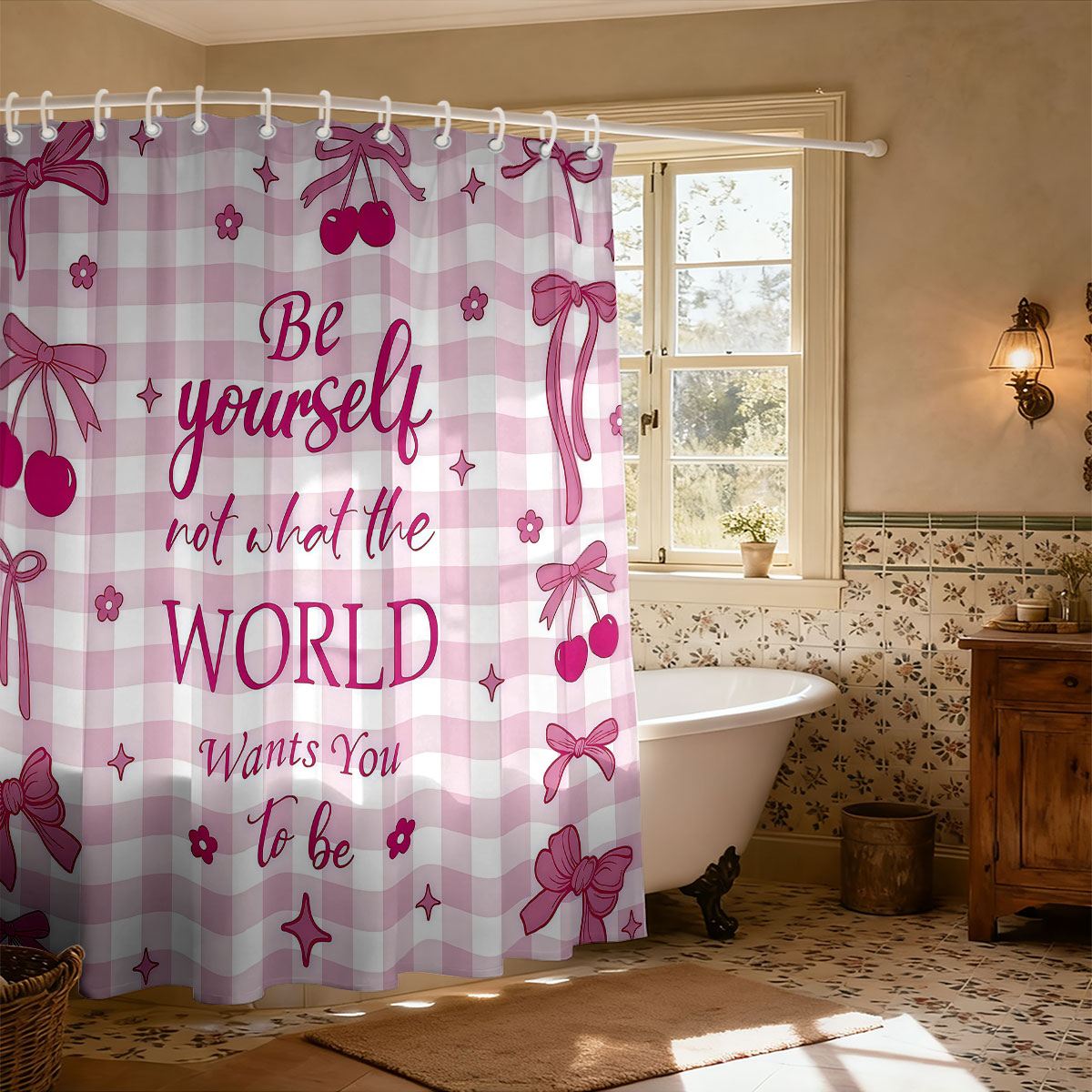 Home Bathroom Partition - Tenda da doccia con stampa fiocco
